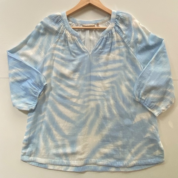 Soft Surroundings Womens Blaine Gauze Pullover 100% Cotton Blue Palms Size XL - Picture 5 of 12